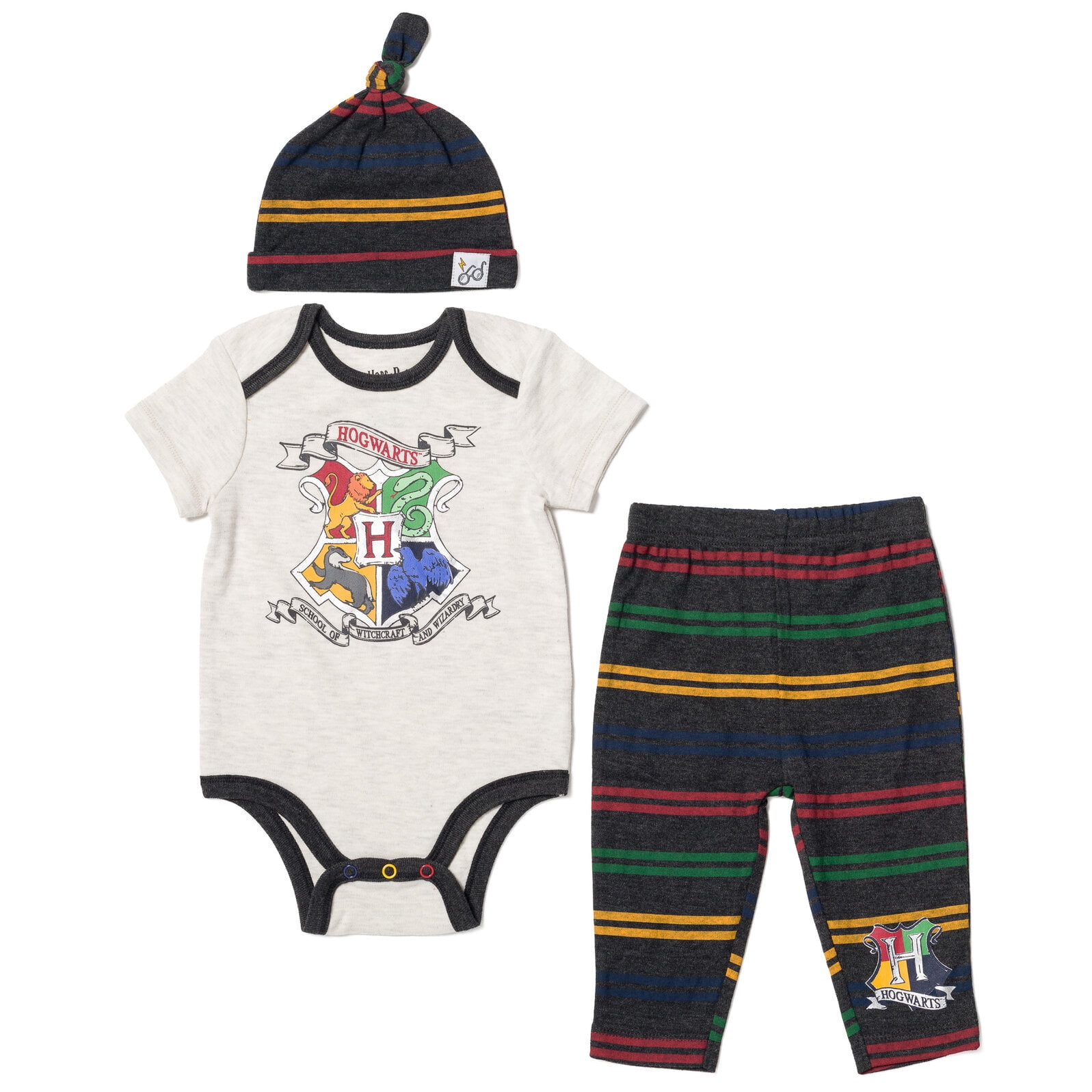 Harry Potter Infant Baby Boys Bodysuit Pants and Hat 3 Piece Outfit Set