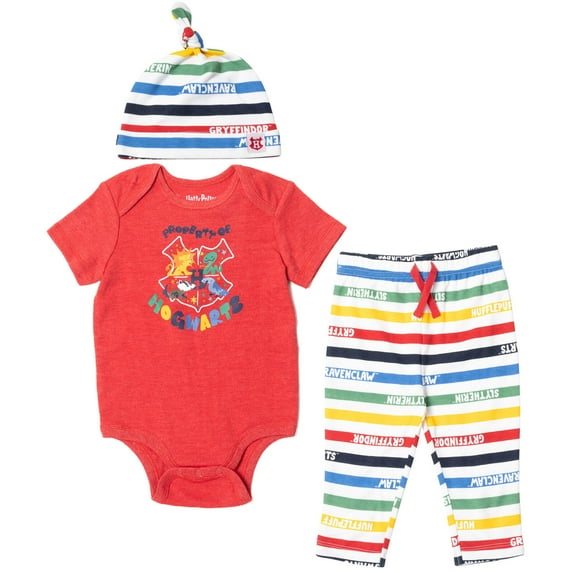Harry Potter Infant Baby Boys Bodysuit Pants and Hat 3 Piece Outfit Set Newborn to Infant