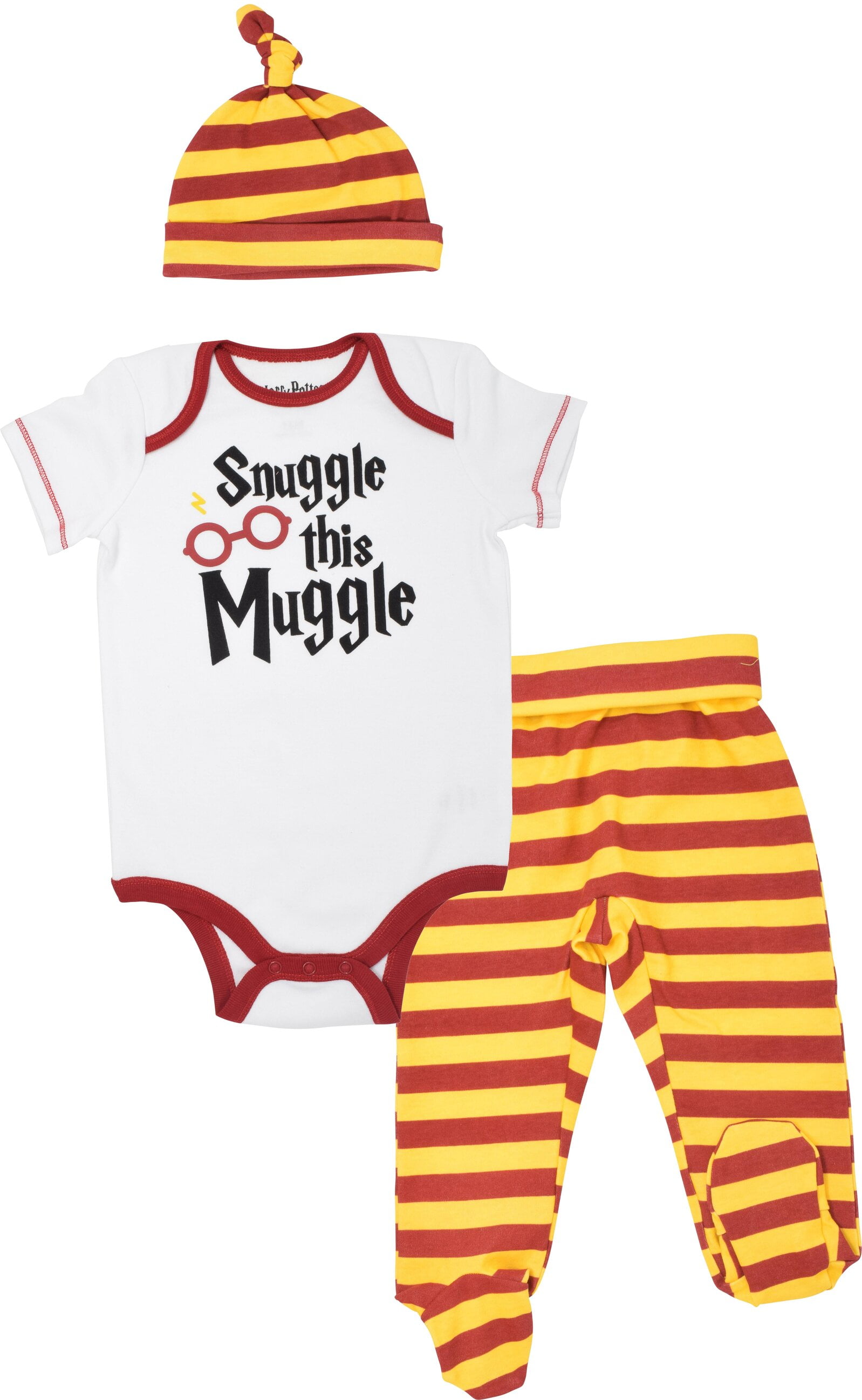 Harry Potter Infant Baby Boys Bodysuit Pants and Hat 3 Piece Outfit Set