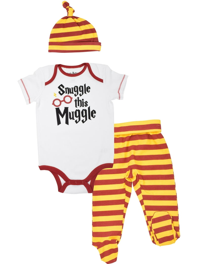 Harry Potter Infant Baby Boys Bodysuit Pants and Hat Piece