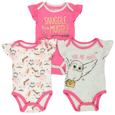 Harry Potter Infant Baby Girls Short Sleeve Bodysuit One Piece 3 Pack-HPG233PK