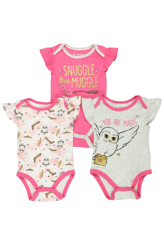 Baby Girls Bodysuit One Piece Three Pack Gifts for Baby Girls Pink Multi, 0-3 Months