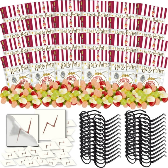 Harry Potter Jelly Beans - Harry Potter Candy - Jelly Belly Bertie Botts Every Flavored Beans (1.2 oz.) + Gaudum Harry Potter Glasses + Lightning Bolt Tattoo + Jelly Bean Rating Cards (24 of each)