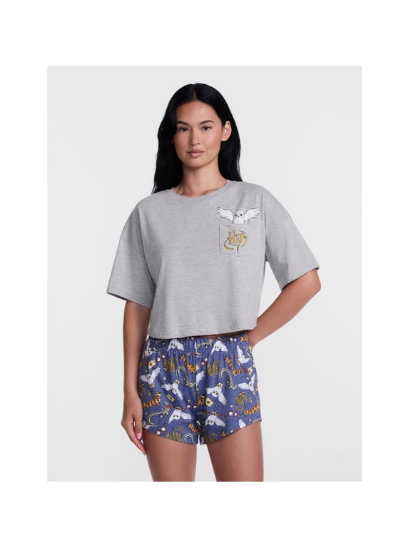 Women's Hedwig Cotton Cropped Tee and Shorts Set, 2-Piece, Sizes S-XXL