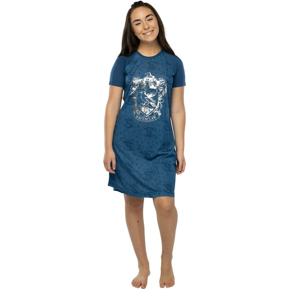 Harry Potter Juniors' Foil Print Hogwarts Houses Short Sleeve Nightgown PJ - Hufflepuff Gryffindor Slytherin Ravenclaw