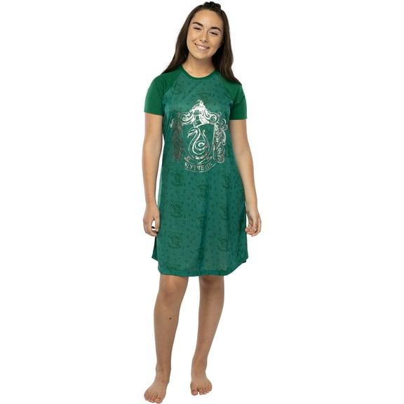Harry Potter Juniors' Foil Print Hogwarts Houses Short Sleeve Nightgown PJ - Hufflepuff Gryffindor Slytherin Ravenclaw