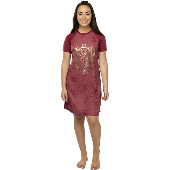Harry Potter Juniors' Foil Print Hogwarts Houses Short Sleeve Nightgown PJ - Hufflepuff Gryffindor Slytherin Ravenclaw