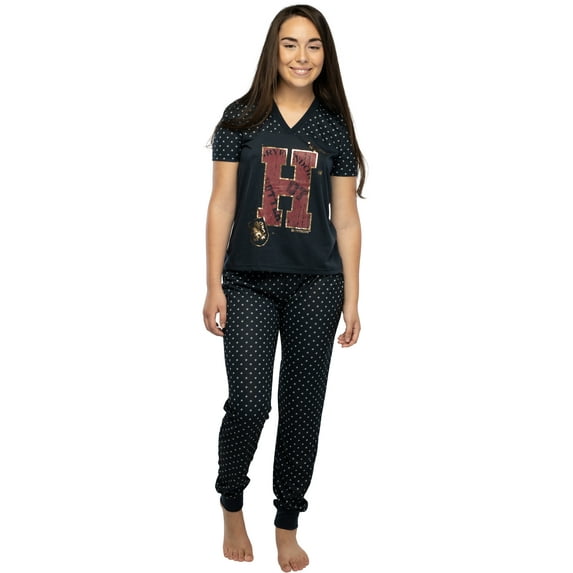Harry Potter Juniors' Fit Pajama H is for Harry Gryffindor Hogwarts 2 Piece Short Sleeve Sleep Shirt Jogger Pant Set