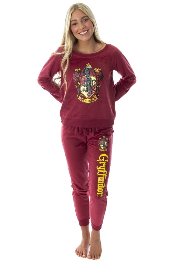 Harry Potter Juniors' Hogwarts Castle Houses Crest Jogger 2-Piece Pajama Set - Hufflepuff Gryffindor Slytherin Ravenclaw