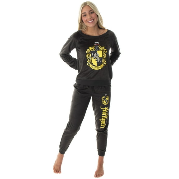 Harry Potter Juniors' Hogwarts Castle Houses Crest Jogger 2-Piece Pajama Set - Hufflepuff Gryffindor Slytherin Ravenclaw