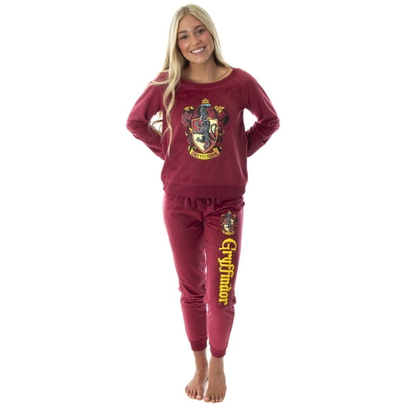 Harry Potter Juniors' Hogwarts Castle Houses Crest Jogger 2-Piece Pajama Set - Hufflepuff Gryffindor Slytherin Ravenclaw