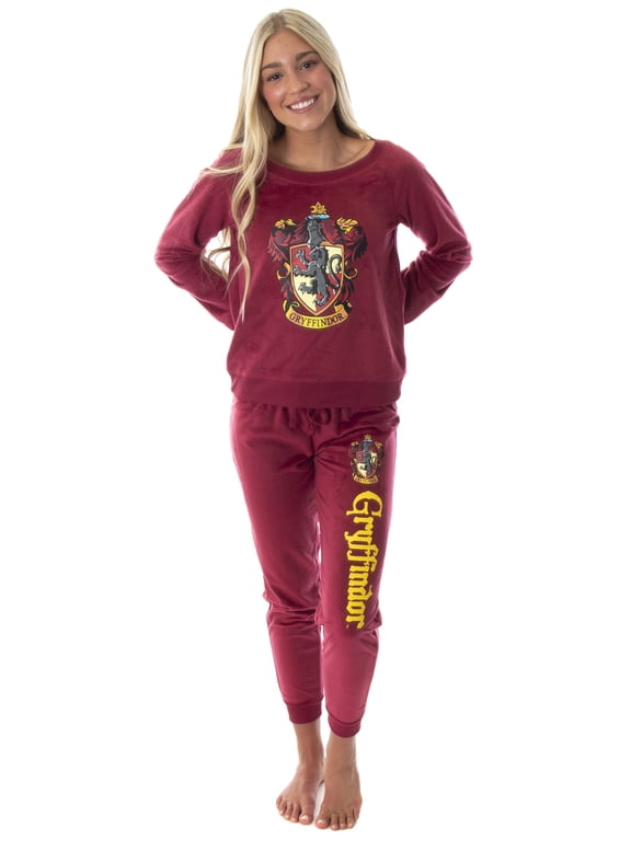 Harry Potter Juniors' Hogwarts Castle Houses Crest Jogger 2-Piece Pajama Set - Hufflepuff Gryffindor Slytherin Ravenclaw