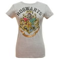 thumbnail image 1 of Harry Potter Juniors Hogwarts Crest Heather T-Shirt Grey Distressed (Large), 1 of 3
