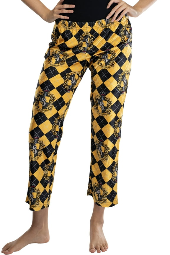 Harry Potter Junior Women's Hogwarts Houses Crest Cropped Lounge Pajama Pants Ravenclaw Hufflepuff Gryffindor Slytherin