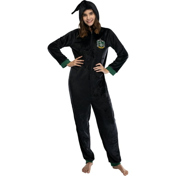 Harry Potter Juniors' Hogwarts Houses Hooded One-Piece Pajama Union Suit - Gryffindor Hufflepuff Ravenclaw Slytherin