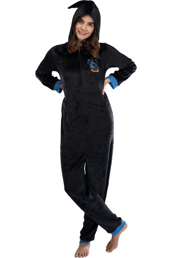 Harry Potter Juniors' Hogwarts Houses Hooded One-Piece Pajama Union Suit - Gryffindor Hufflepuff Ravenclaw Slytherin