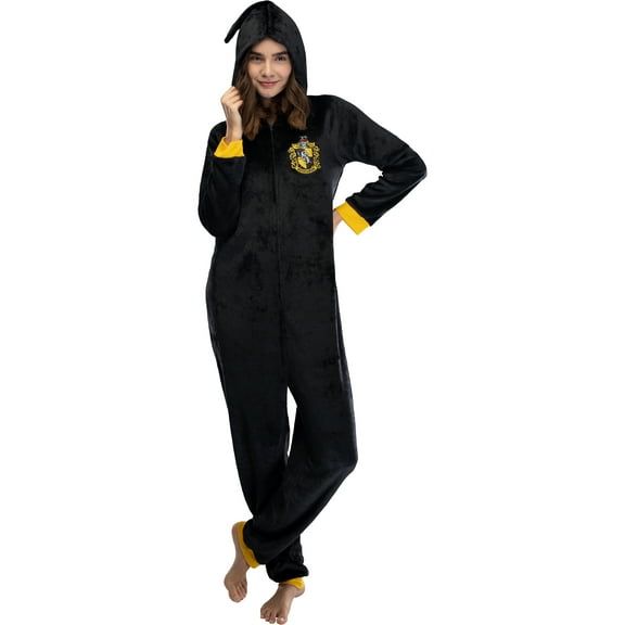 Harry Potter Juniors' Hogwarts Houses Hooded One-Piece Pajama Union Suit - Gryffindor Hufflepuff Ravenclaw Slytherin