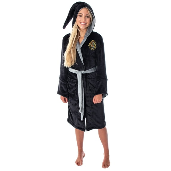 Harry Potter Juniors Womens' Fleece Costume Bathrobe Pajama Robe - Gryffindor Slytherin Hufflepuff Ravenclaw