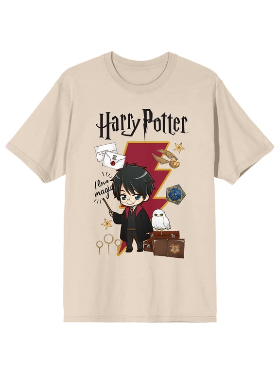 Harry Potter Kanji Lightning Bolt Art Crew Neck Short Sleeve Women's Natural T-shirt-XXL