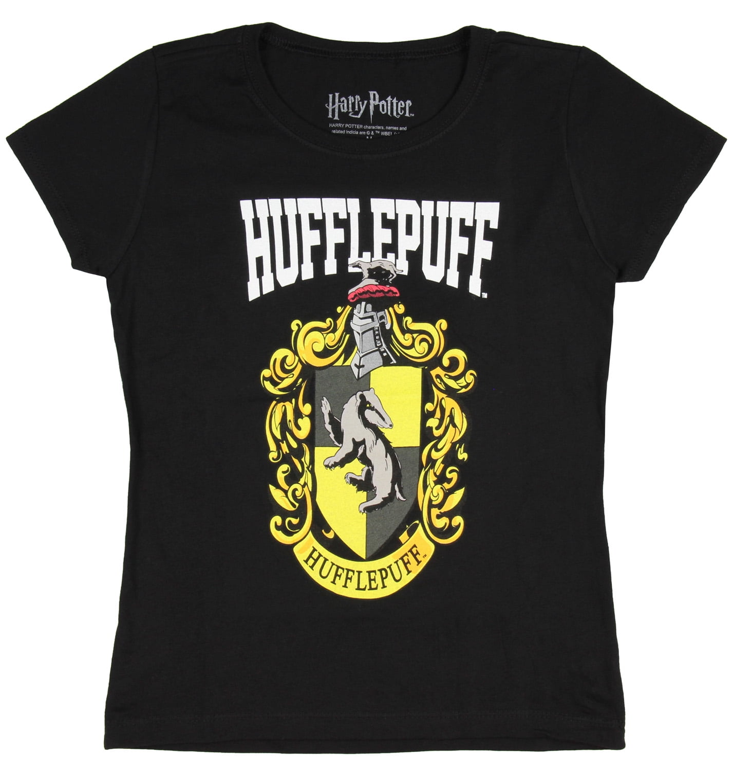 Harry Potter Kids Girls Hogwarts Houses Crest T-Shirt (Hufflepuff, Medium)