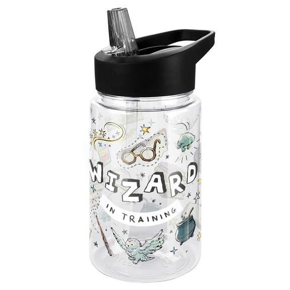 Harry Potter Kids Tritan Plastic Water Bottle with Straw Lid and Handle, Reusable Tumbler for Toddlers, Unisex for Girls and Boys, 12oz, Wizard In Training