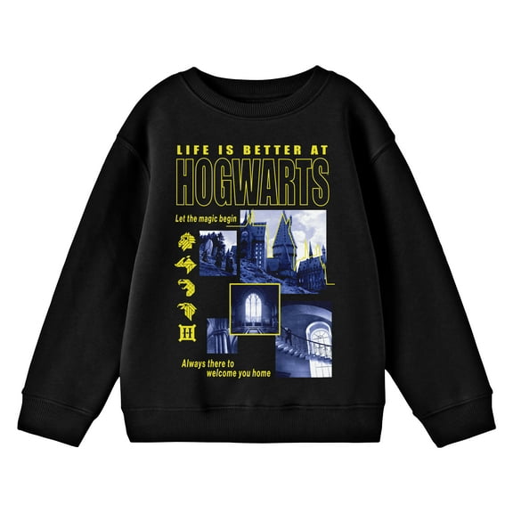 Harry Potter Life Is Better At Hogwarts Boy's Black Long Sleeve Shirt-Large