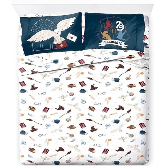 Harry Potter Life at Hogwarts 4 Piece Queen Size Bed Sheets Set - Magical Bedding Décor