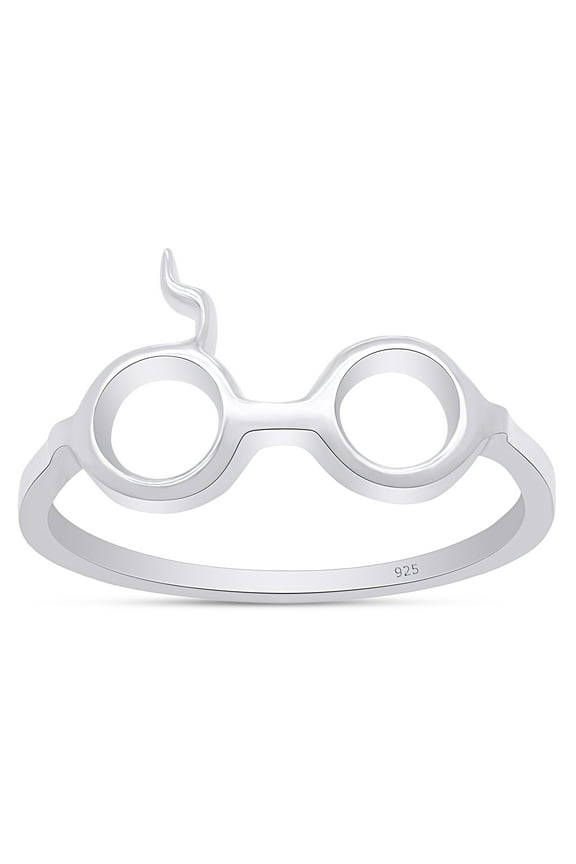 Lightening Scar Glasses Ring In 14K White Gold Over Sterling Silver-8.5