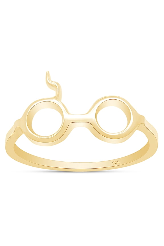 Lightening Scar Glasses Ring In 14K Yellow Gold Over Sterling Silver-4