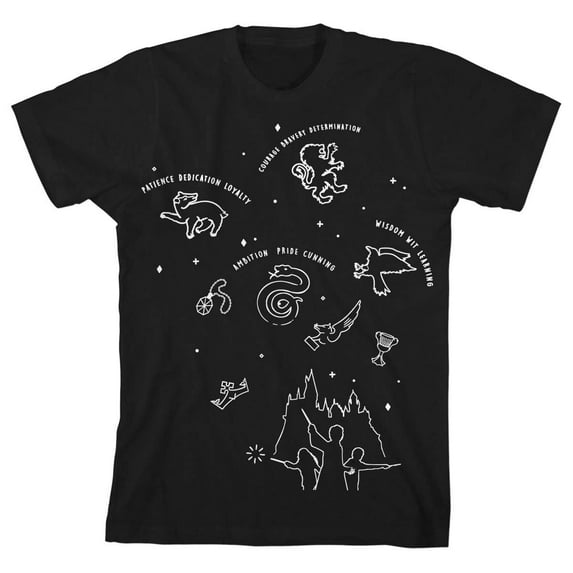 Harry Potter Line Art Boy's Black Tee-XL