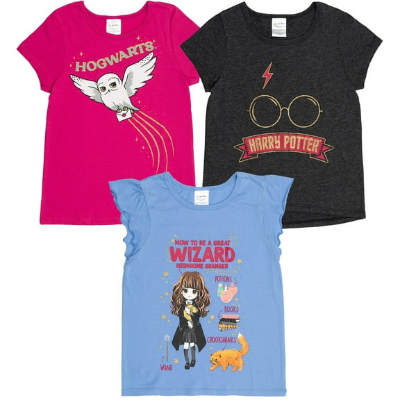 Harry Potter Little Girls 3 Pack T-Shirts Little Kid to Big Kid