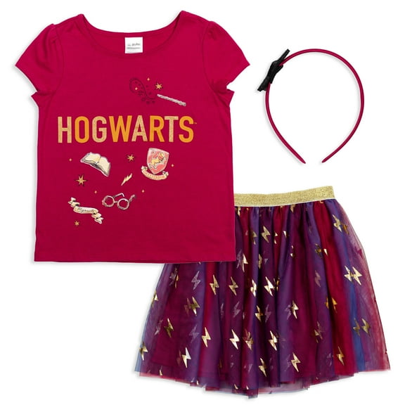Harry Potter Little Girls T-Shirt Tulle Skirt and Headband 3 Piece Outfit Set Little Kid to Big Kid
