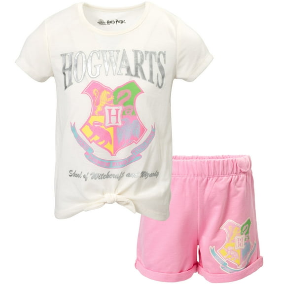 Harry Potter Little Girls T-Shirt and Bike Shorts French Terry Outfit Set Little Kid to Big Kid