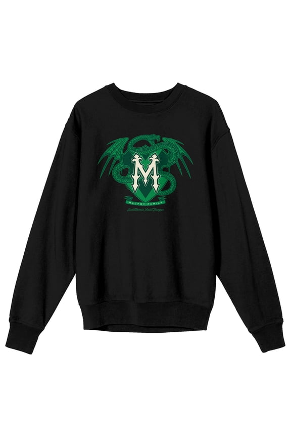 Harry Potter M Snake Symbol Crew Neck Long Sleeve Adult Black Sweatshirt-Small