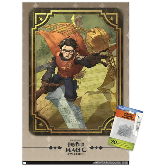 Harry Potter: Magic Awakened - Harry Quidditch Wall Poster with Push Pins, 14.725" x 22.375"