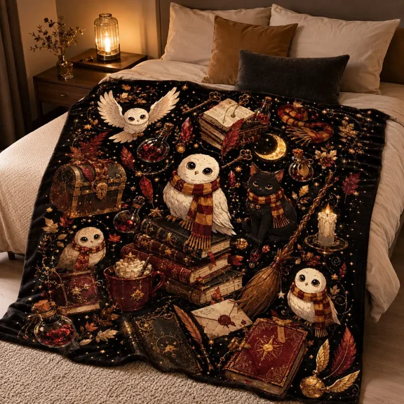 Harry Potter Magic Theme Flannel Blanket, Vintage Gold College Style, Soft Warm Sofa Cover, Blankets for Sofa, Bedroom Throw Blanket, Home Decor