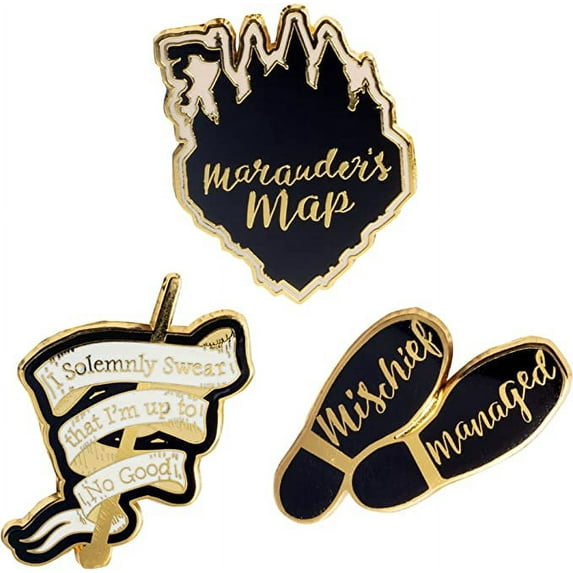 Harry Potter Marauder's Map Enamel Pins, Set of 3 - Collectible Metal Pin Buttons in Three Designs - Great Accessory Gift for Harry Potter Fans