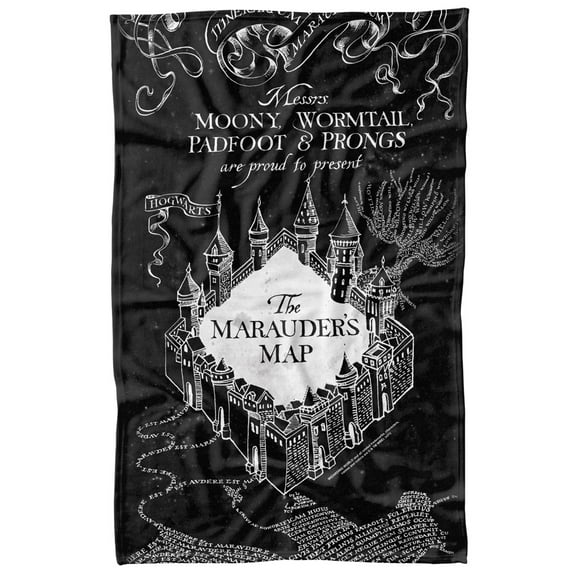 Harry Potter Marauder's Map Officially Licensed Fleece Blanket 36' x 58', Black and White