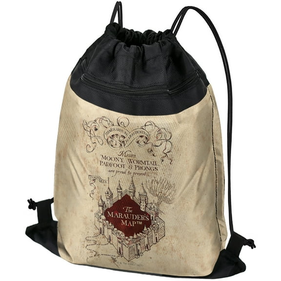 Harry Potter Marauders Map Drawstring Backpack Sports Bag Sackpack 17" x 13", Perfect for Gym, Yoga or Practice
