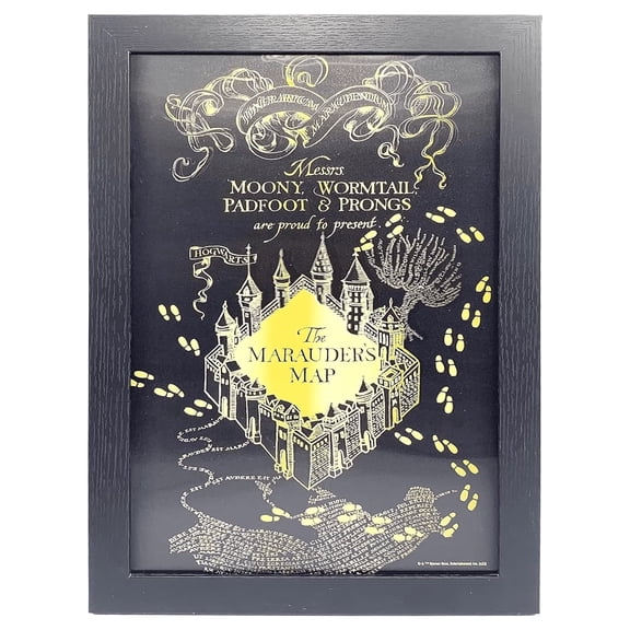 Silver Buffalo Harry Potter Marauders Map Gold and Black 11" x 14" Lenticular Modern Wall Art