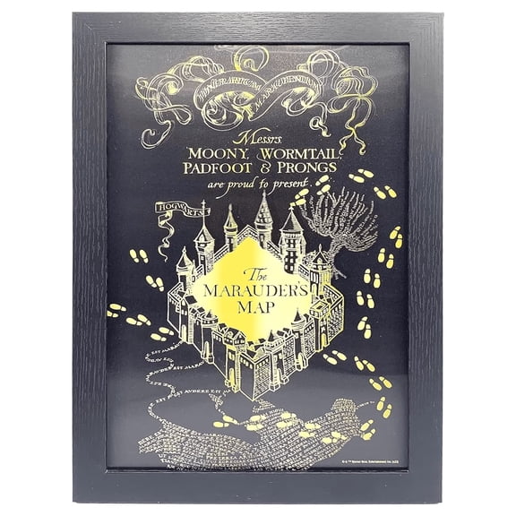Silver Buffalo Harry Potter Marauders Map Gold and Black 11" x 14" Lenticular Modern Wall Art