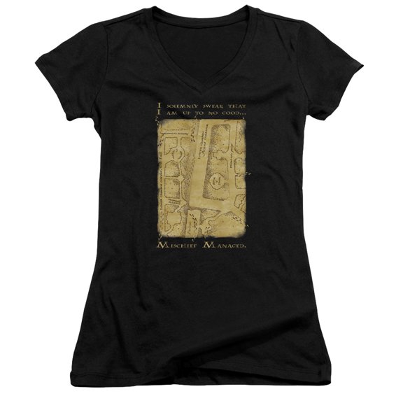 Harry Potter - Marauders Map Interior Words - Juniors Cap Sleeve V-Neck Shirt - Small