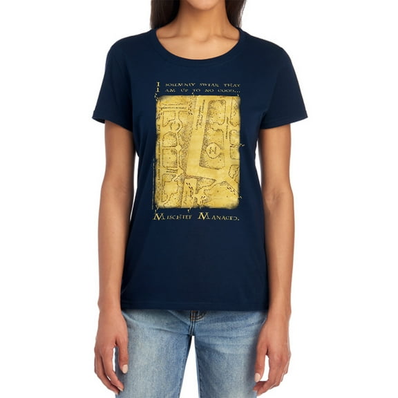 Harry Potter Marauders Map Interior Words Women's T Shirt, Navy, X-Large