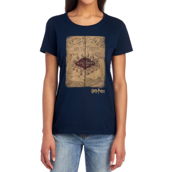 Harry Potter Marauders Map Women's T Shirt, Navy, Large