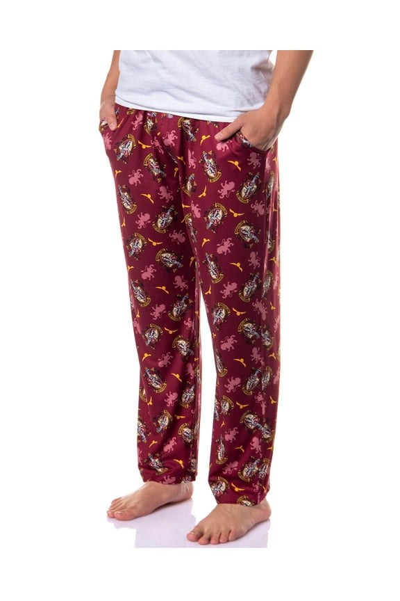 Harry Potter Men's Hogwarts Castle House Crest AOP Lounge Sleep Pajama Pants - Gryffindor Slytherin Hufflepuff Ravenclaw