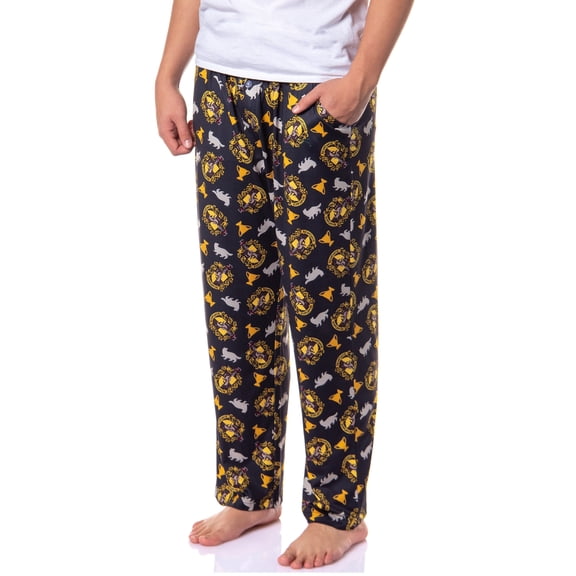 Harry Potter Men's Hogwarts Castle House Crest AOP Lounge Sleep Pajama Pants - Gryffindor Slytherin Hufflepuff Ravenclaw