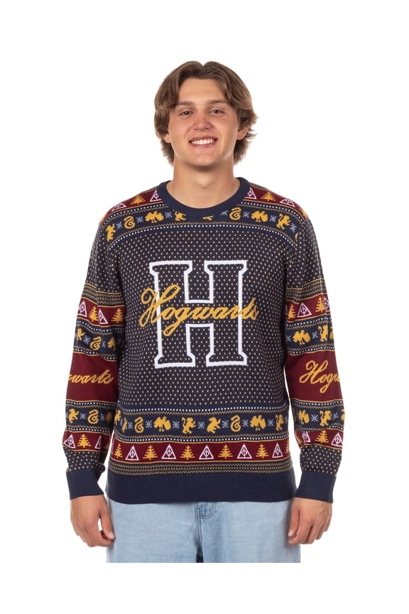Harry Potter Men's Hogwarts Houses Design Adult Ugly Holiday Knit Sweater
