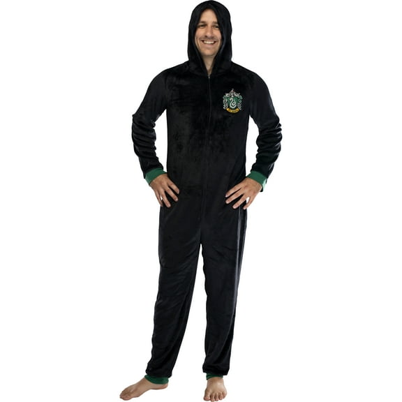 Harry Potter Men's Hooded One-Piece Hogwarts Houses Pajama Union Suit - Hufflepuff Gryffindor Slytherin Ravenclaw