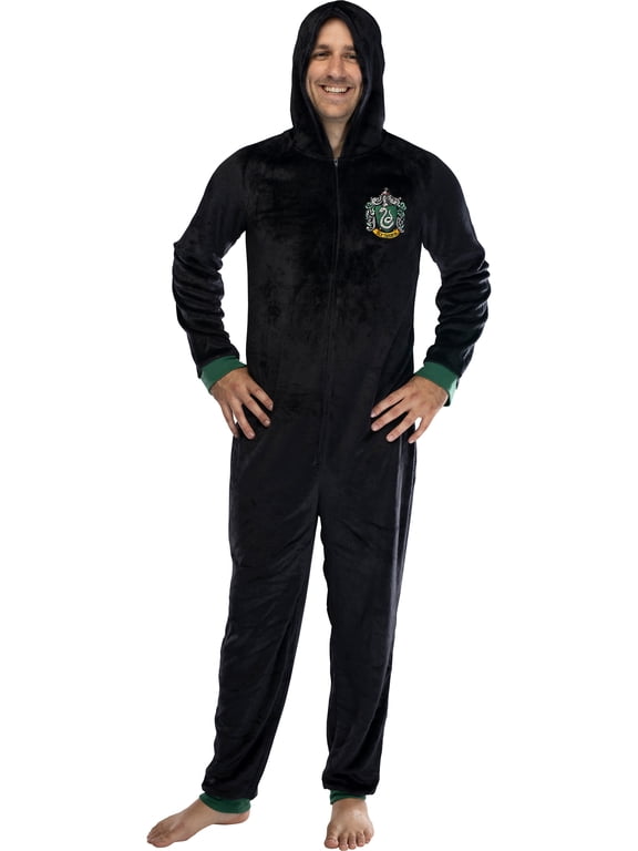 Harry Potter Men's Hooded One-Piece Hogwarts Houses Pajama Union Suit - Hufflepuff Gryffindor Slytherin Ravenclaw