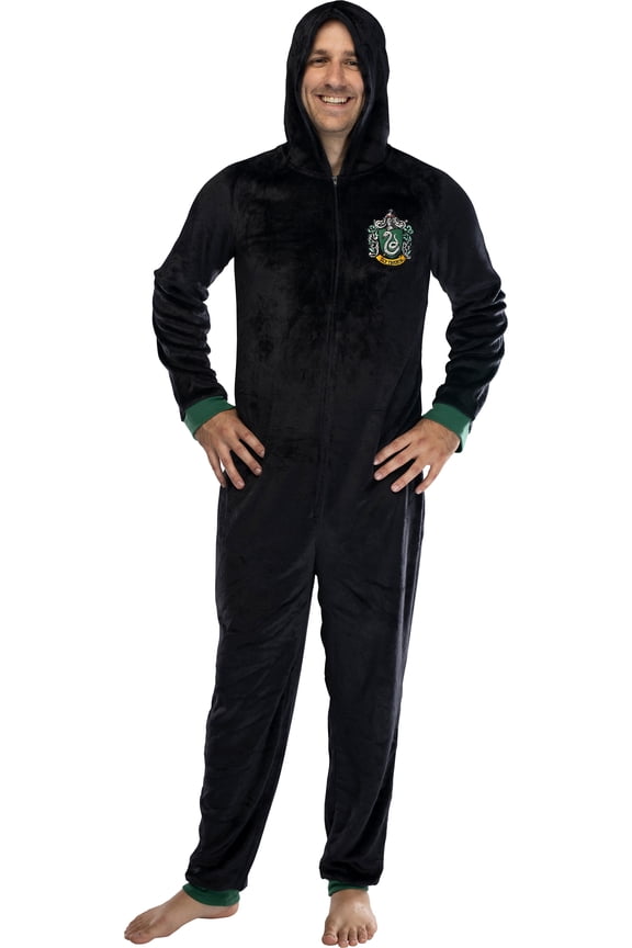 Harry Potter Men's Hooded One-Piece Hogwarts Houses Pajama Union Suit - Hufflepuff Gryffindor Slytherin Ravenclaw